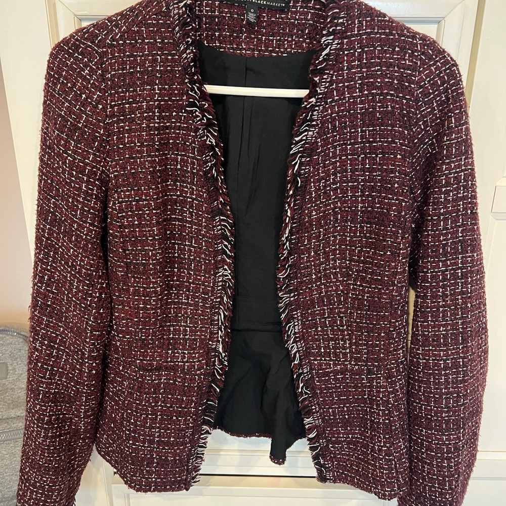 White House Black Market Maroon Tweed Blazer